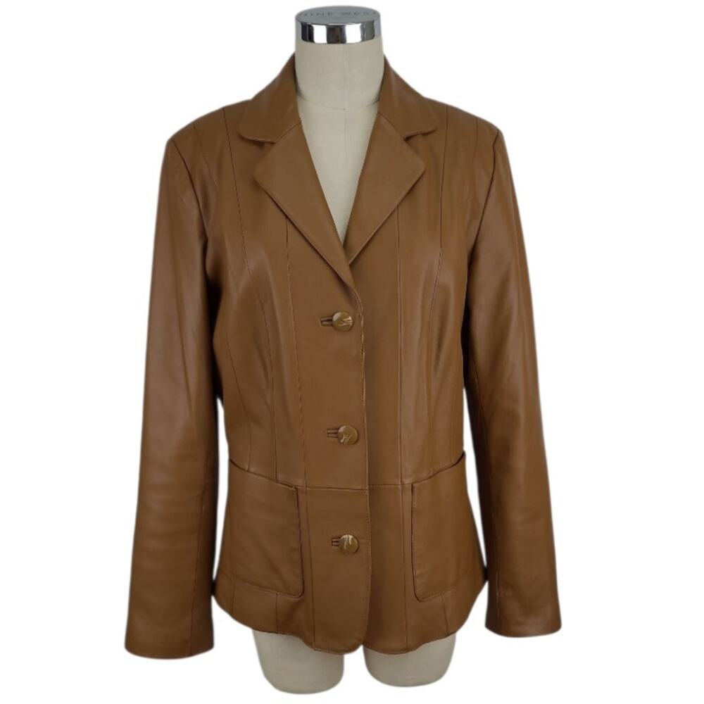 Monterey Bay Leather Blazer 10T Brown Genuine Leather Quiet Luxury Tailored